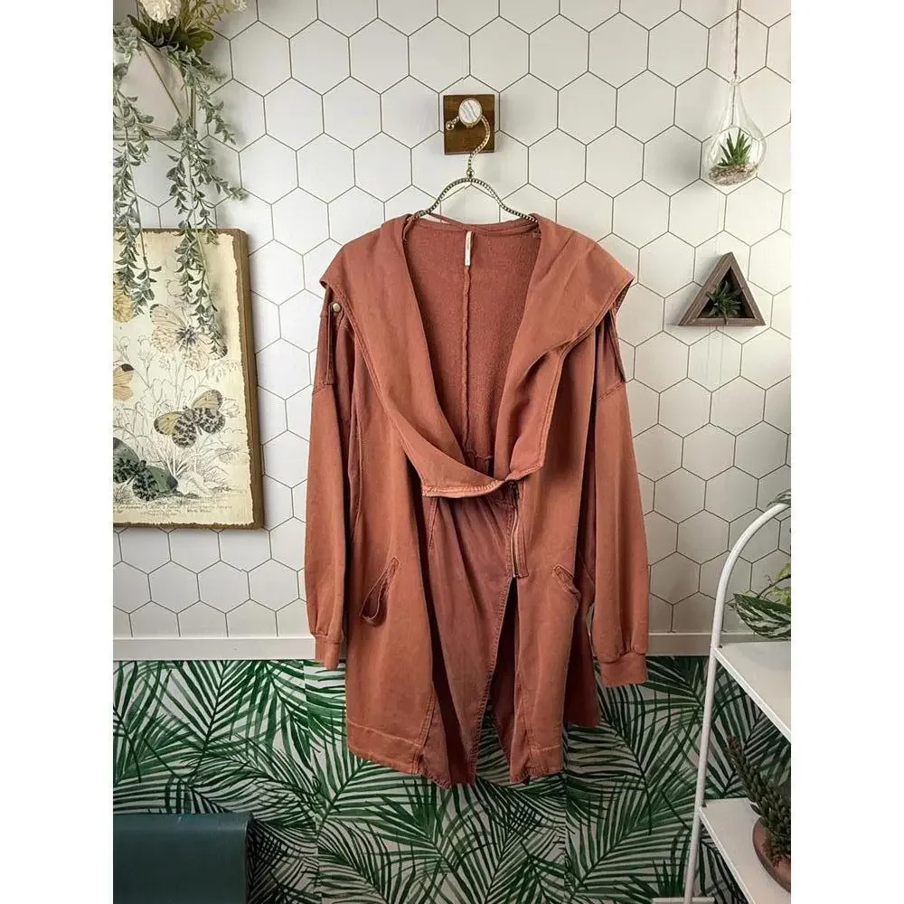 Free People Boho Asymmetrical Drape Hooded Jacket w/ Cinched Waist - Size -Small